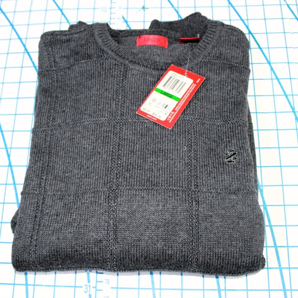 NWT IZOD Luxury Sport Gray Cotton Sweater, Large